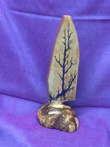 Lichtenberg Burn with Blue Metallic Infill and burl base