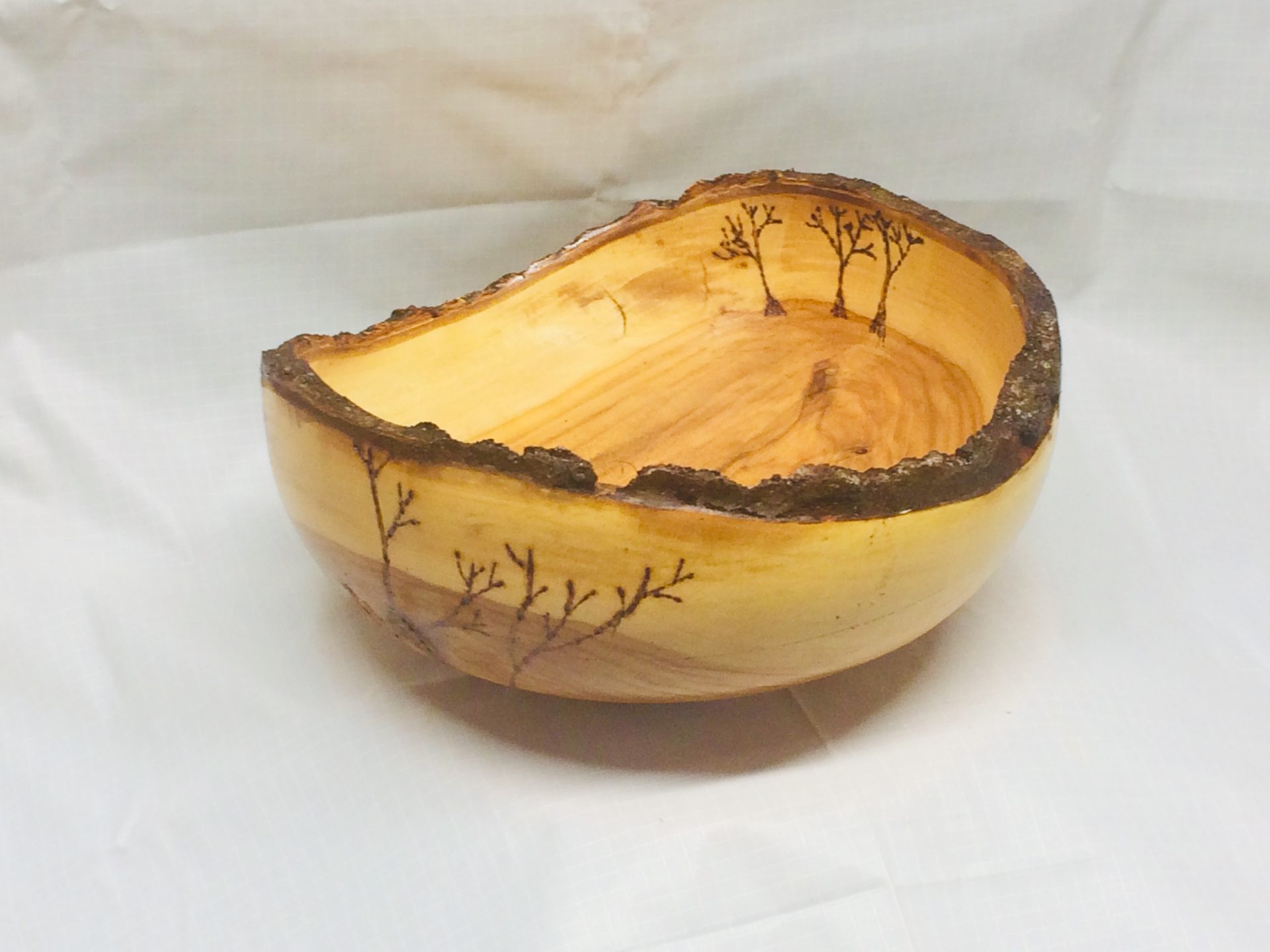 Natural Edge bowl with pyrography in unknown wood