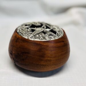 WALNUT POTPOURRI BOWL WITH PEWTER LID 2025